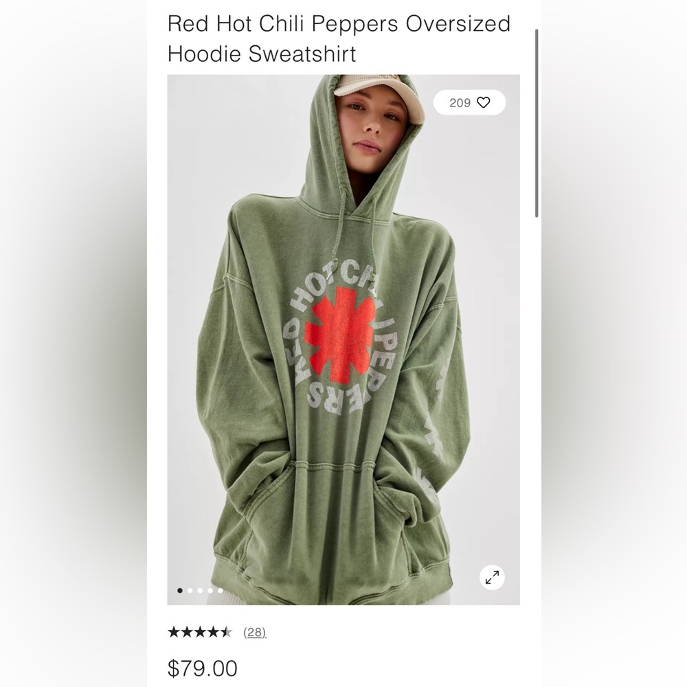 URBAN OUTFITTERS RED HOT CHILI PEPPERS OVERSIZED HOODIE IN GREEN